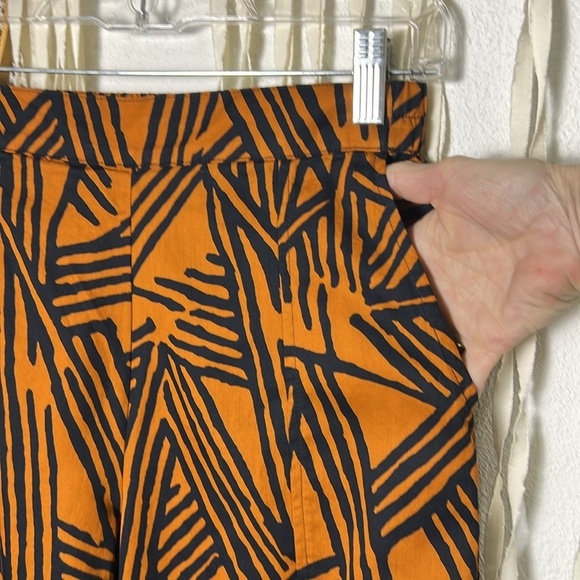 Lisa Bayne Rust and Black Geometric Print Pull On Wide Leg LagenLook Pant Small - Picture 4 of 6